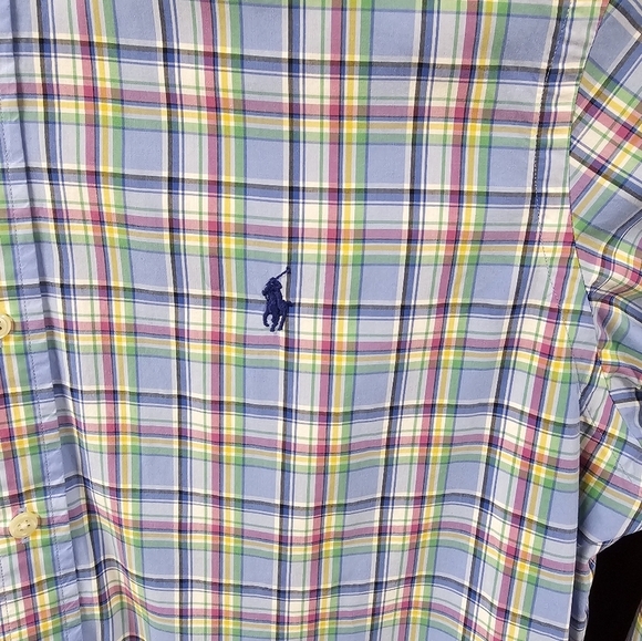 Polo Ralph Lauren Madras Plaid‎ Button Up Light Blue Long Sleeve Shirt L - Picture 2 of 5
